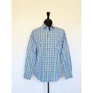 Peter Millar Cotton Plaid Long Sleeve Button Front Shirt Blue Green SZ L